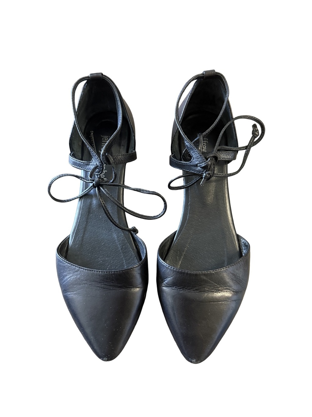 Jeffrey Campbell Black Pointed Lace-Up Flats with Ankle Ties
